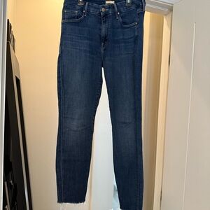 MOTHER Looker Blue Ankle Fray Jeans